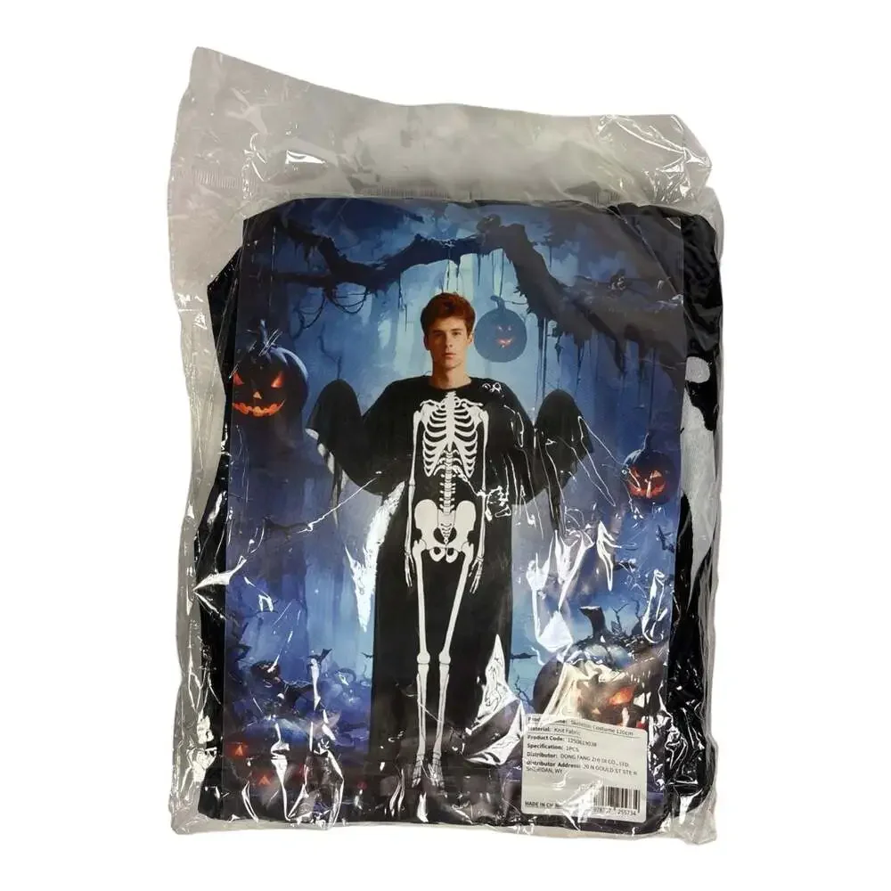Skeleton Kid Child 6-7 Halloween Costume Cloak Poncho Party Outfit 120cm 47